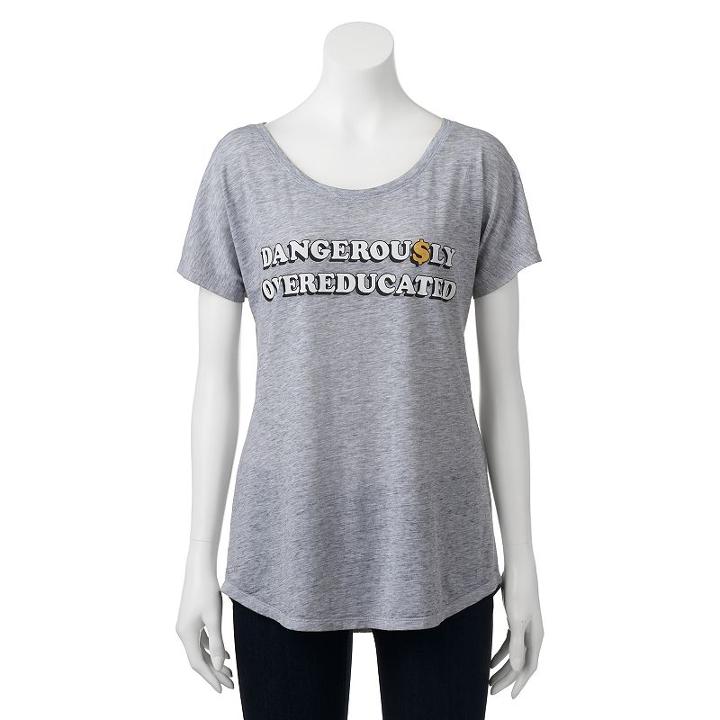 Juniors' Awake Dangerously Overeducated Graphic Tee, Girl's, Size: Xs, Med Grey