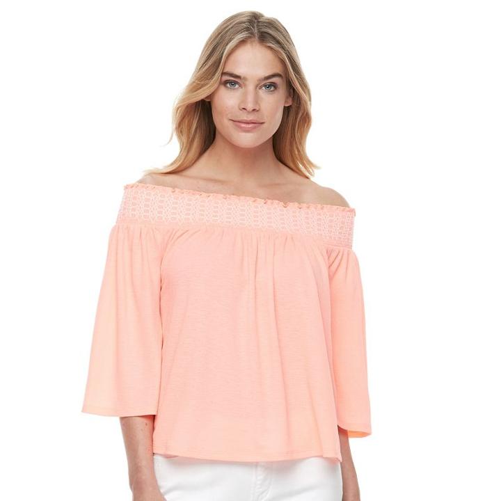 Petite Apt. 9&reg; Smocked Off-the-shoulder Top, Women's, Size: Xl Petite, Brt Orange
