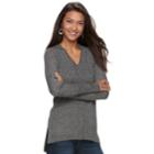 Women's Apt. 9&reg; Mixed Ribbed V-neck Sweater, Size: Large, Black
