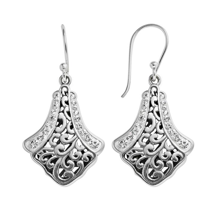 Sterling Silver Crystal Bali Drop Earrings, Women's, White