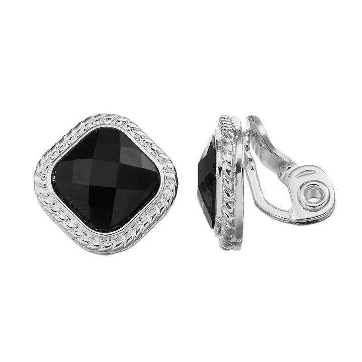 Napier Black Textured Square Clip On Earrings, Women's