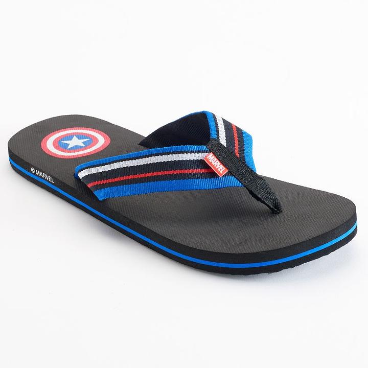 Men's Marvel Captain America Flip-flops, Size: Large, Black