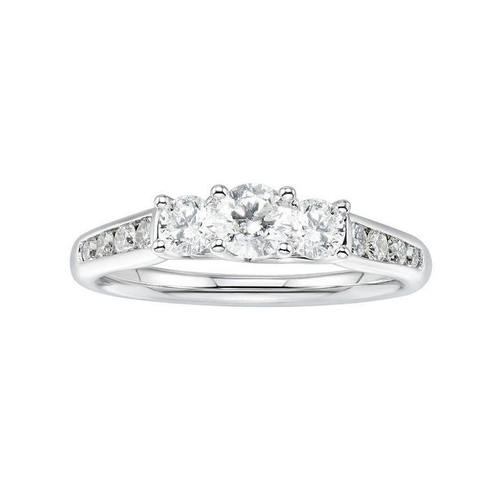 14k White Gold 1 Carat T.w. Diamond 3-stone Anniversary Ring, Women's, Size: 8