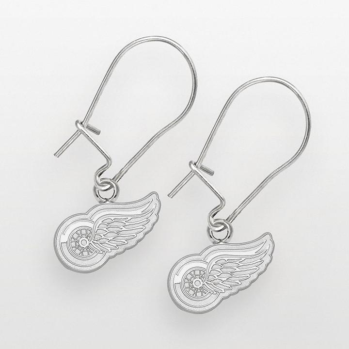 Logoart Detroit Red Wings Sterling Silver Logo Drop Earrings, Women's, Grey