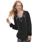 Women's Sonoma Goods For Life&trade; Gauze Peasant Top, Size: Large, Black