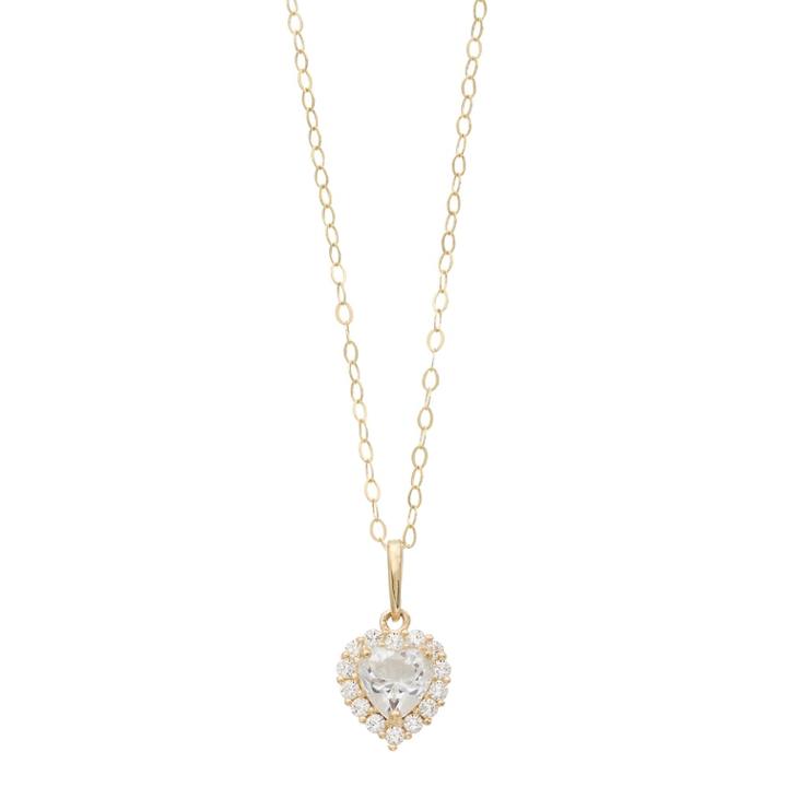 Gold 'n' Ice 10k Gold Cubic Zirconia Halo Heart Pendant Necklace, Women's, Size: 18, White