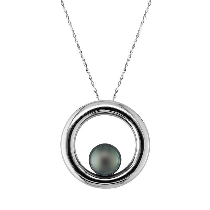 Sterling Silver Tahitian Cultured Pearl Circle Pendant, Women's, Black