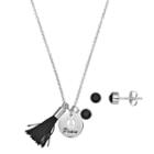 Silver Plated Peace Tassel Charm Pendant & Crystal Stud Earring Set, Women's, Size: 18, Black
