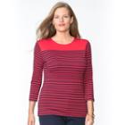 Plus Size Chaps Striped Button-shoulder Tee, Women's, Size: 3xl, Red