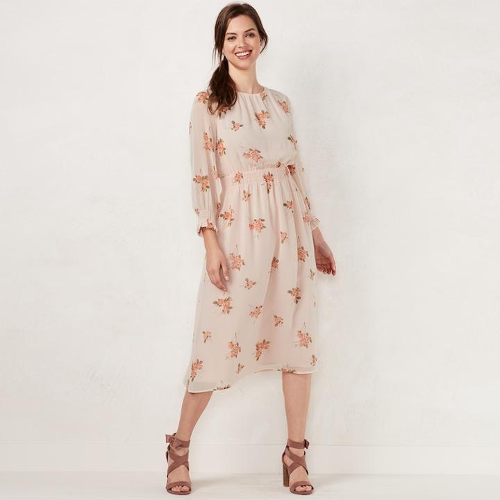 Women's Lc Lauren Conrad Floral Smocked Midi Dress, Size: Xl, Med Pink
