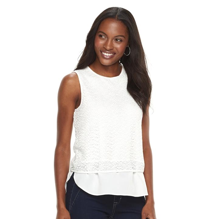 Petite Apt. 9&reg; Crochet Overlay Tank, Women's, Size: M Petite, White