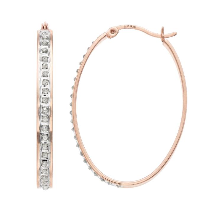 Diamond Mystique Oval Hoop Earrings, Women's, Pink