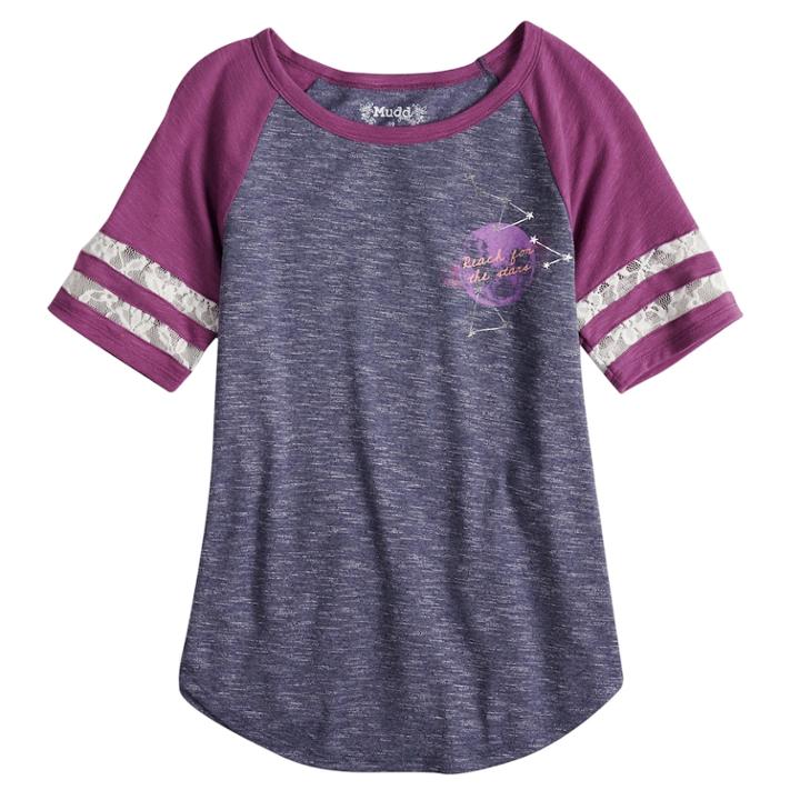 Girls 7-16 & Plus Size Mudd&reg; Sporty Raglan Graphic Tee, Size: 14 1/2, Blue (navy)