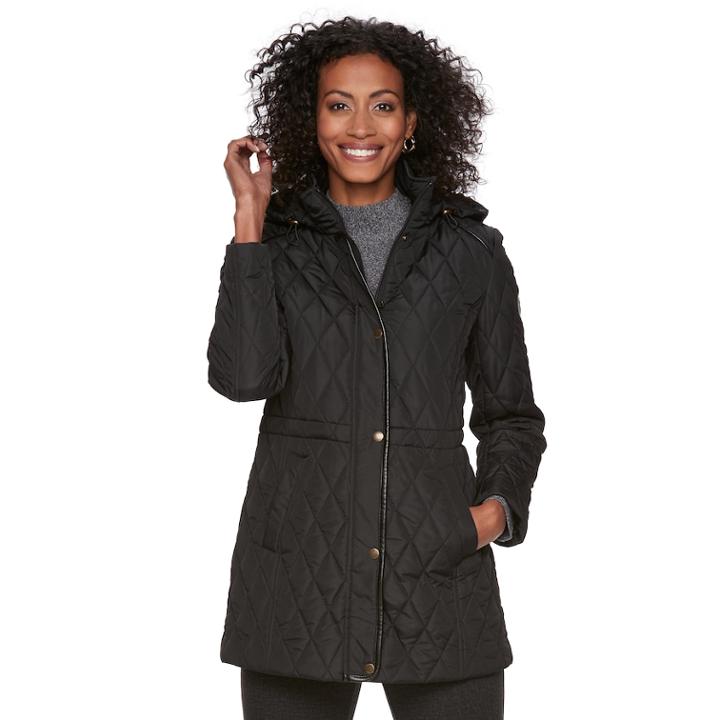 Women's Chaps Quilted Anorak Jacket, Size: Large, Black