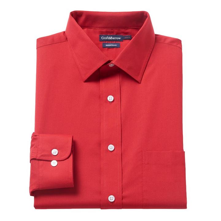 Men's Croft & Barrow&reg; Slim-fit Easy Care Spread-collar Dress Shirt, Size: 18 36/37, Med Red