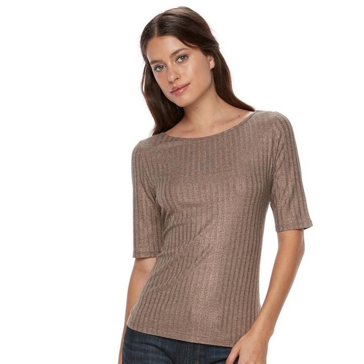 Petite Apt. 9&reg; Essential Boatneck Tee, Women's, Size: M Petite, Dark Beige