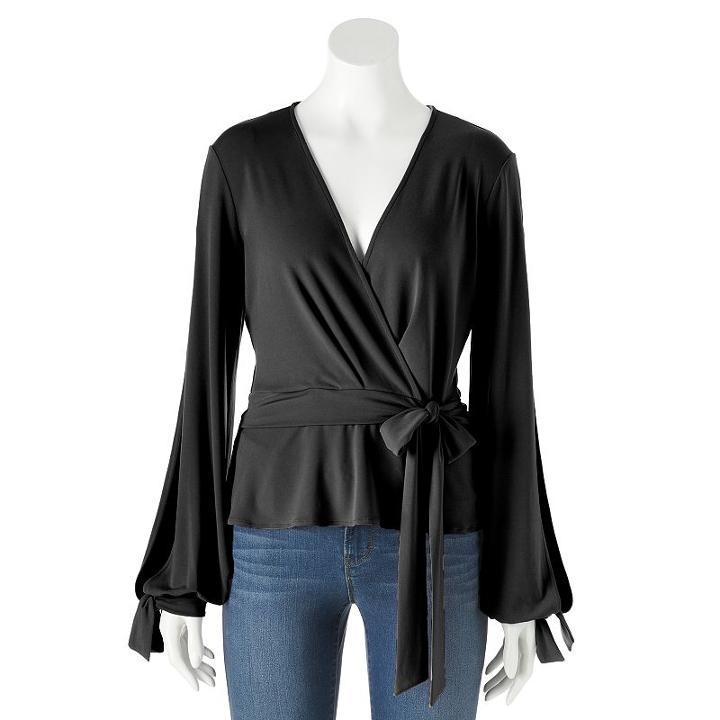 Women's Jennifer Lopez Faux-wrap Top, Size: Medium, Black