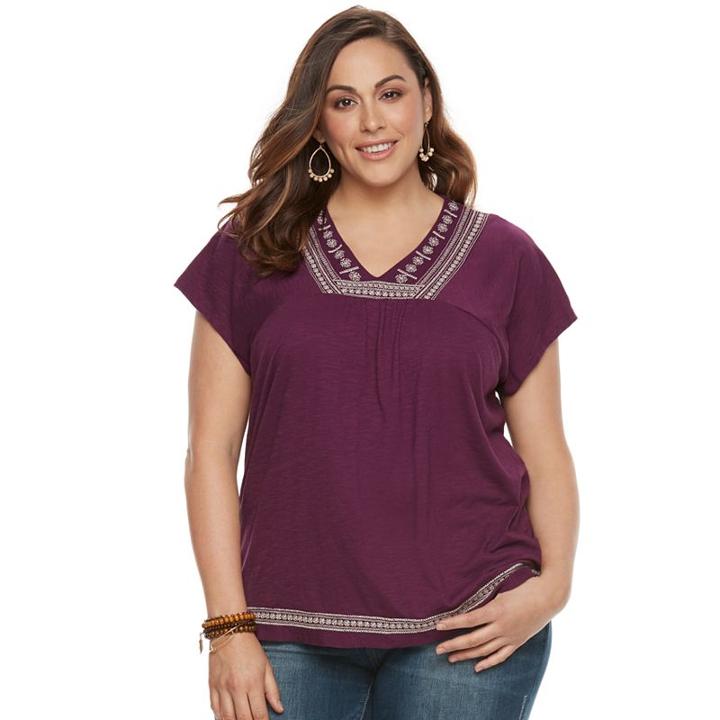 Plus Size Sonoma Goods For Life™ Embroidered V-neck Top, Women's, Size: 2xl, Med Purple