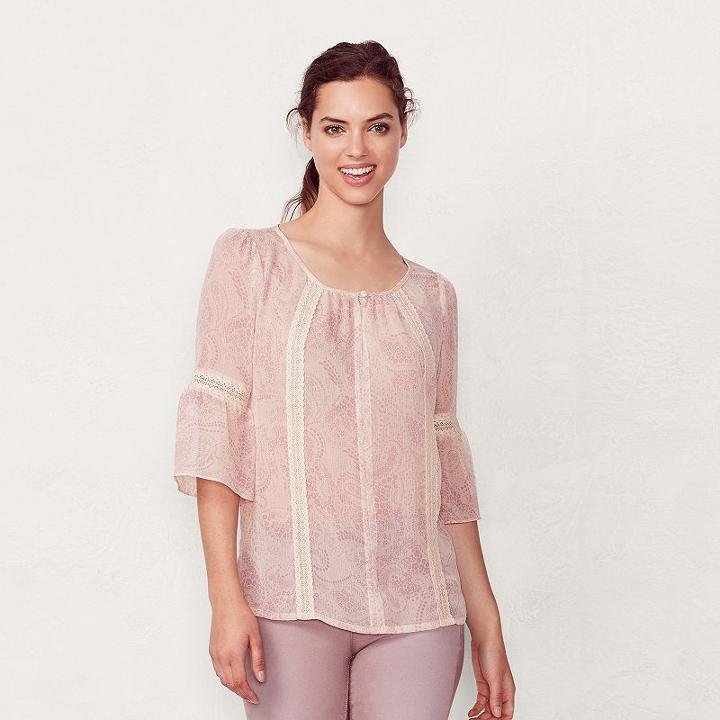 Women's Lc Lauren Conrad Print Keyhole Top, Size: Xs, Light Pink
