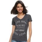 Juniors' Mighty Fine Love What You Do V-neck Tee, Teens, Size: Xs, Grey