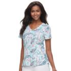 Women's Caribbean Joe Print Ruched Tee, Size: Large, Turquoise/blue (turq/aqua)