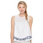 Juniors' So&reg; Embroidered Pom-pom Hem Tank, Teens, Size: Large, White