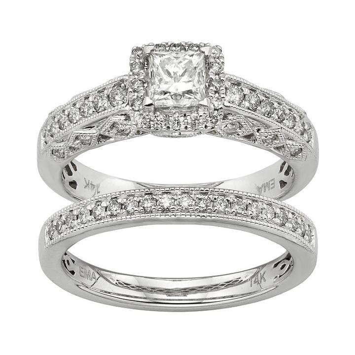 Igl Certified Diamond Square Halo Engagement Ring Set In 14k White Gold (1 Carat T.w.), Women's, Size: 9