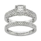 Igl Certified Diamond Square Halo Engagement Ring Set In 14k White Gold (1 Carat T.w.), Women's, Size: 9