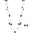 Blue Swirl Double Strand Station Necklace & Drop Earring Set, Women's