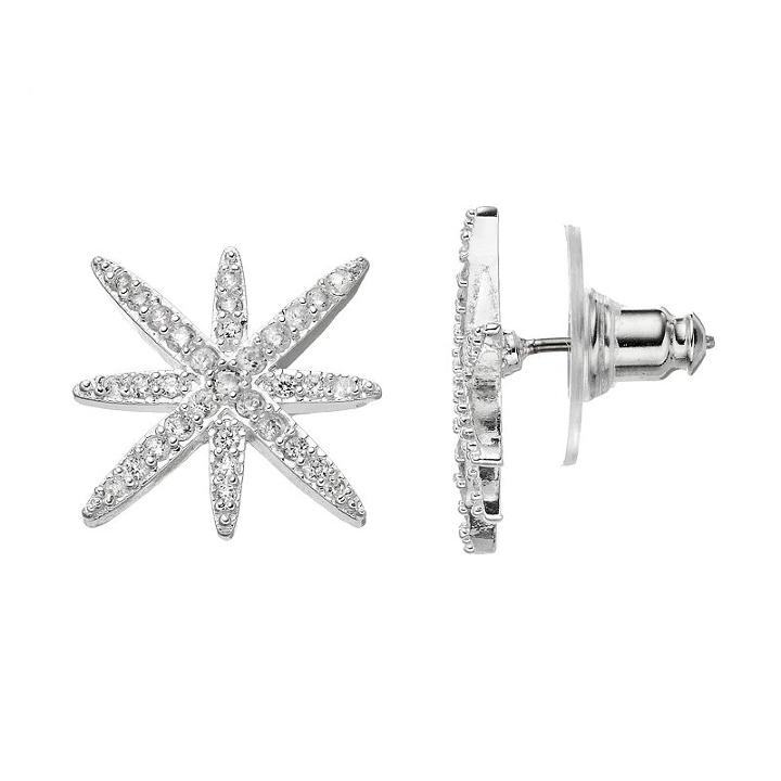 Dana Buchman Cubic Zirconia Starburst Nickel Free Stud Earrings, Women's, Silver