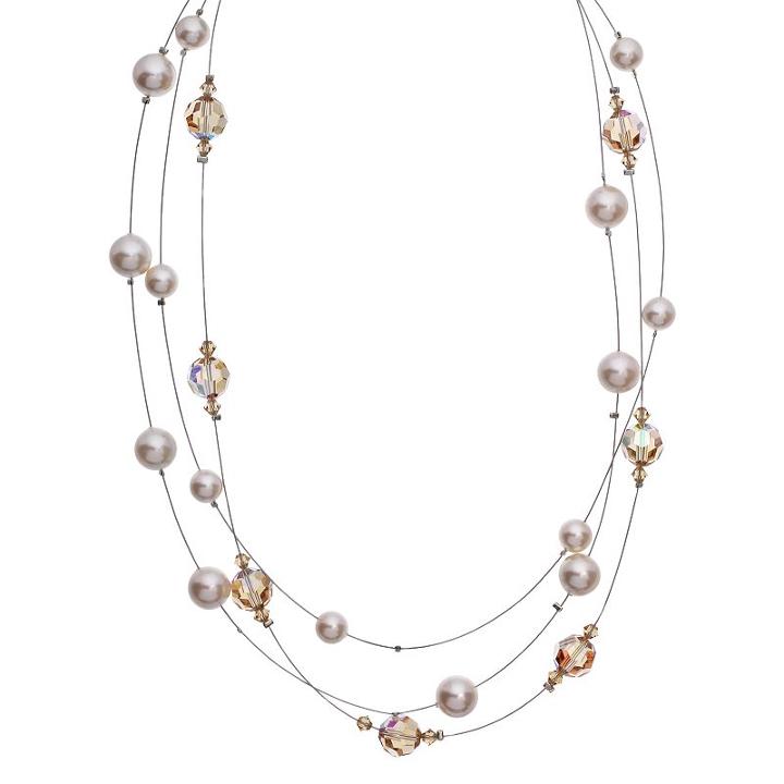 Crystal Avenue Silver-plated Crystal And Simulated Pearl Illusion Necklace - Made With Swarovski Crystals, Women's, Size: 18, Brown