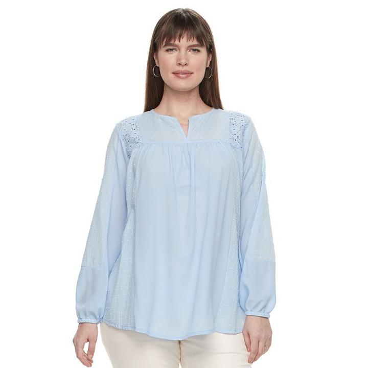 Plus Size Design 365 Lace Peasant Top, Women's, Size: 1xl, Light Blue