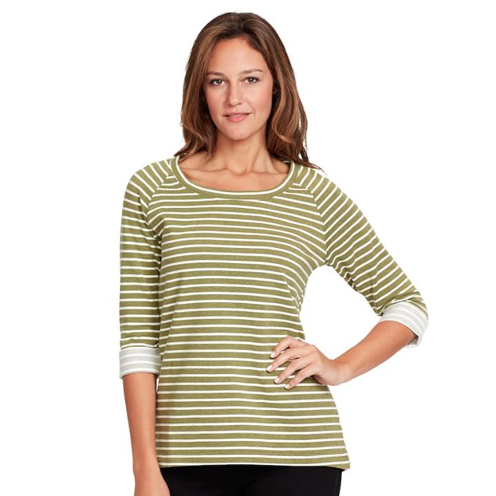 Women's Gloria Vanderbilt Striped French Terry Tee, Size: Xl, Dark Green