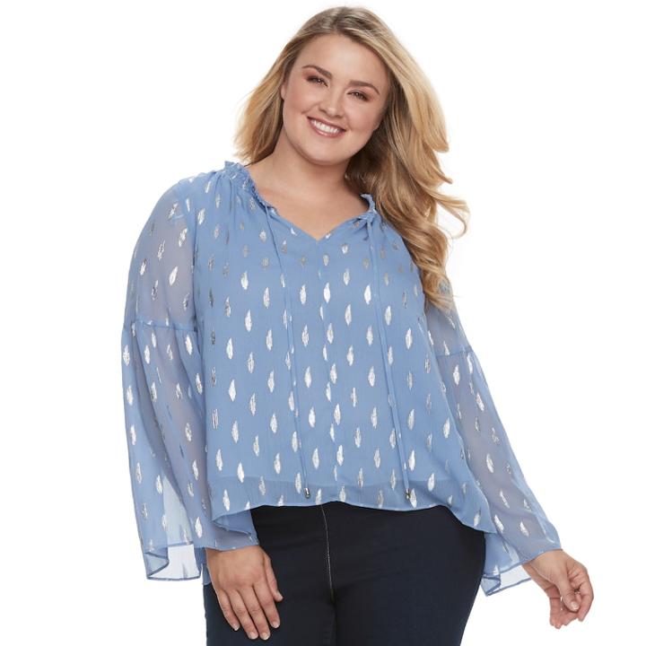 Plus Size Jennifer Lopez Print Chiffon Top, Women's, Size: 1xl, Dark Blue