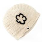 Sijjl Flower Crochet Fleece-lined Wool Beanie Hat, Women's, White