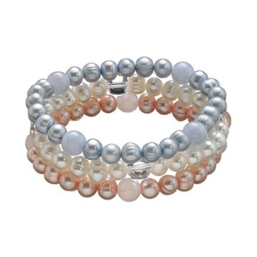 Freshwater By Honora Dyed Freshwater Cultured Pearl & Quartz Stretch Bracelet Set, Women's, Size: 7.5, Multicolor