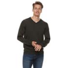 Men Apt. 9&reg; Wool-blend Merino V-neck Sweater, Size: Large, Dark Green
