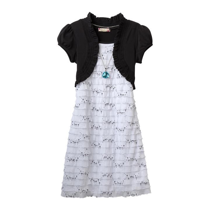 Speechless Ruffle Mock Layer Dress With Necklace - Girls 7-16, Size: 14, White
