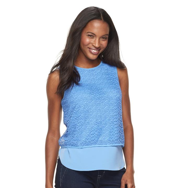 Petite Apt. 9&reg; Crochet Overlay Tank, Women's, Size: L Petite, Med Blue