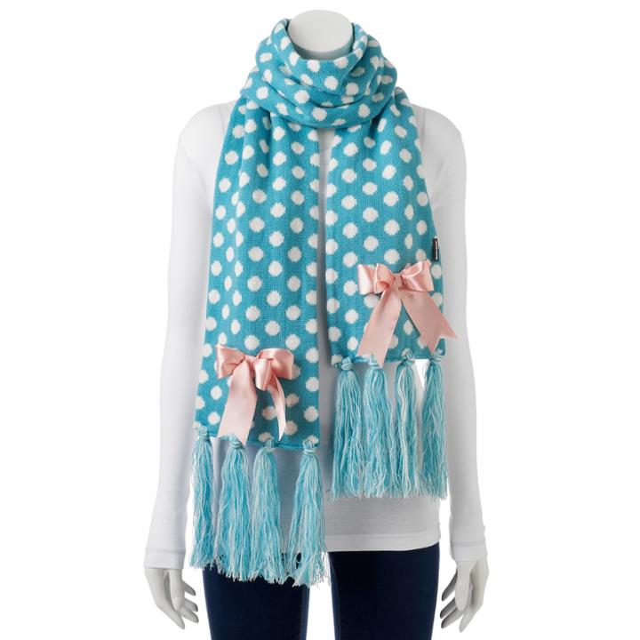 Muk Luks Bow Accent Polka Dot Oblong Scarf, Women's, Size: Fits Most, Turquoise/blue (turq/aqua)