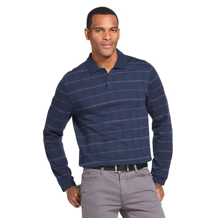 Men's Van Heusen Flex Classic-fit Windowpane Polo, Size: Small, Med Blue
