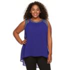 Plus Size Design 365 Sequin Flyaway Back Chiffon Top, Women's, Size: 1xl, Blue Other