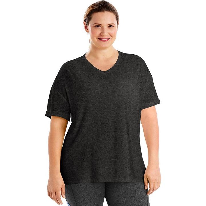 Plus Size Just My Size Mesh Yoke V-neck Tee, Women's, Size: 3xl, Orange Oth