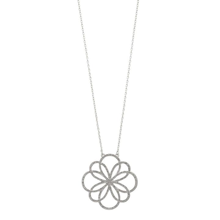 Chaps Long Pave Flower Necklace, Women's, Silver