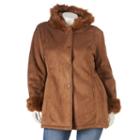 Plus Size Excelled Hooded Faux-suede Coat, Women's, Size: 1xl, Brown Oth