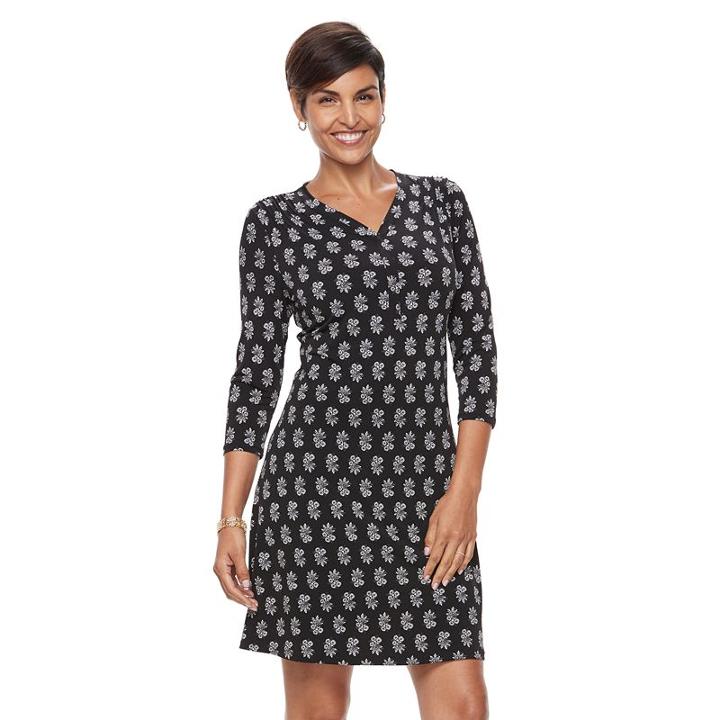 Women's Croft & Barrow&reg; Printed Pullover Dress, Size: Large, Black