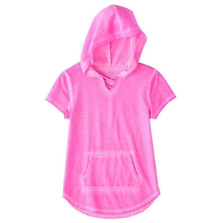 Girls 7-16 & Plus Size So&reg; Short Sleeve Sparkle Hooded Pullover, Size: 7-8, Pink