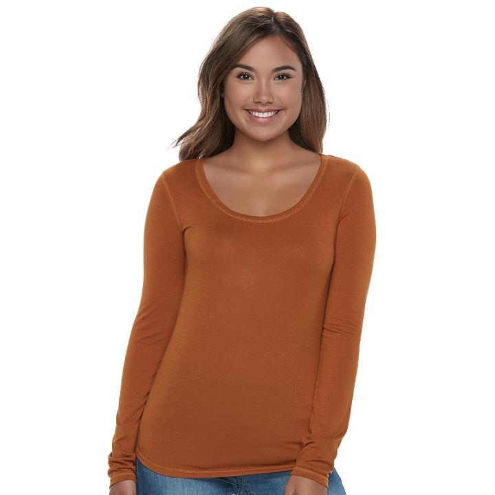 Juniors' Mudd&reg; Scoopneck Tee, Teens, Size: Small, Med Brown
