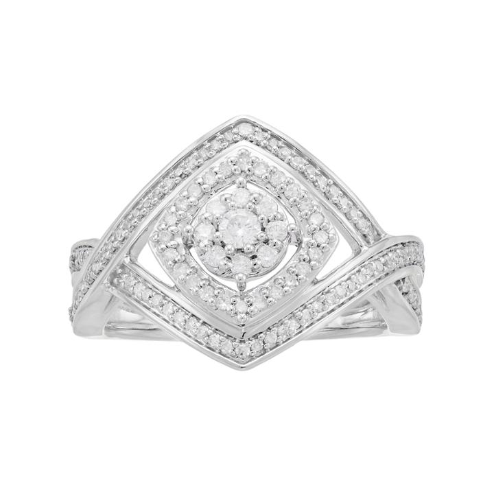 10k White Gold 1/2 Carat T.w. Diamond Crisscross Ring, Women's, Size: 7