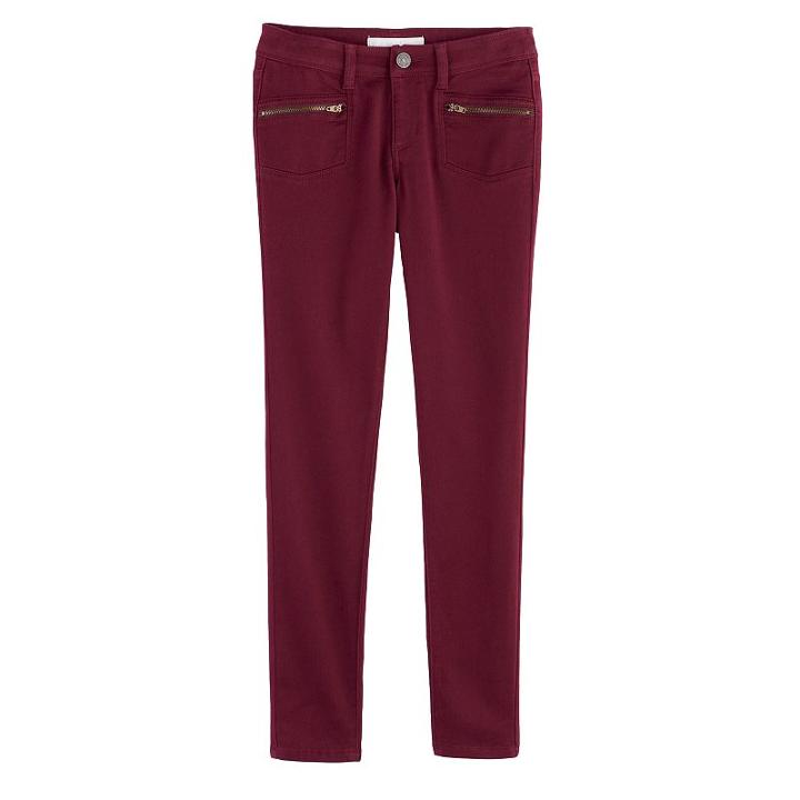 Girls 7-16 & Plus Size Mudd&reg; Zipper Porkchop Pocket Jeggings, Size: 10, Dark Red